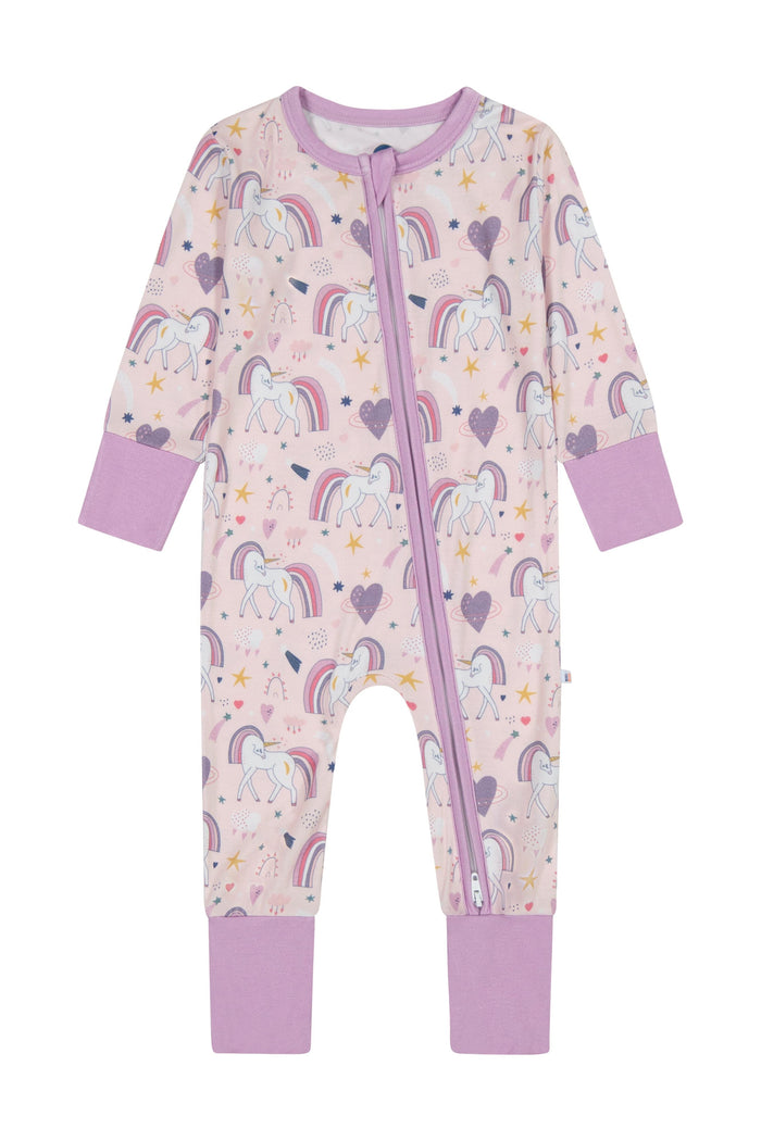 Bird & Bean Bamboo One Piece Zip Pajama - Unicorn Dreams *