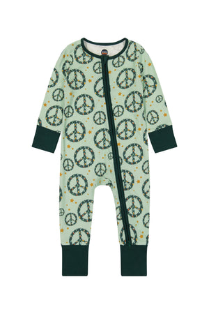 Bird & Bean Bamboo One Piece Zip Pajama - Peace + Joy *