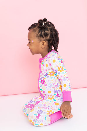 Bird & Bean Bamboo One Piece Zip Pajama - Flower Power *