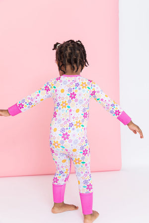 Bird & Bean Bamboo One Piece Zip Pajama - Flower Power *