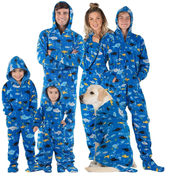 Footed Pajamas Co. Family Matching Shark Frenzy Hoodie Fleece Onesie*