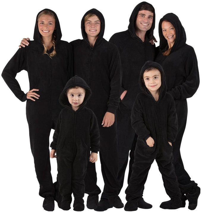 Footed Pajamas Co. Family Matching Jet Black Hoodie Chenille Onesie*