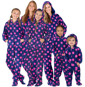 Footed Pajamas Co. Family Matching Navy Pink Polka Hoodie Chenille Onesie*