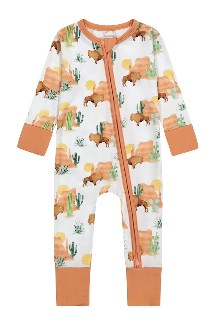 Bird & Bean Bamboo One Piece Zip Pajama - Bison *