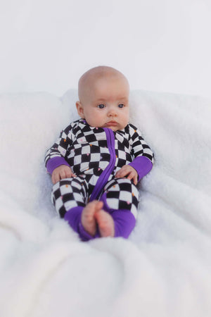 Bamboo Baby Pajamas - Double Zipper - Longies - Checkered Magic *