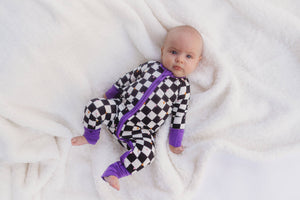 Bamboo Baby Pajamas - Double Zipper - Longies - Checkered Magic *