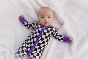 Bamboo Baby Pajamas - Double Zipper - Longies - Checkered Magic *