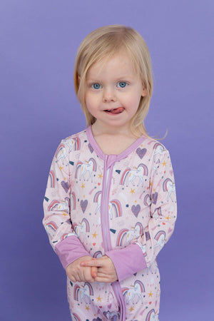 Bird & Bean Bamboo One Piece Zip Pajama - Unicorn Dreams *