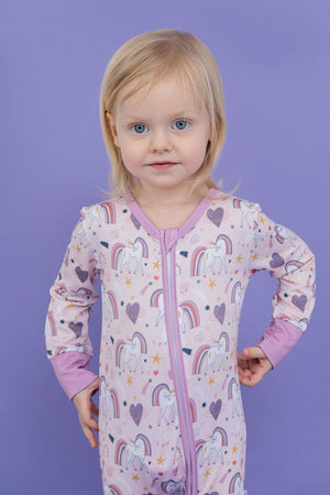 Bird & Bean Bamboo One Piece Zip Pajama - Unicorn Dreams *