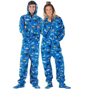 Footed Pajamas Co. Family Matching Shark Frenzy Hoodie Fleece Onesie*