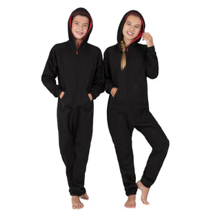 Footed Pajamas Co. Family Matching Black & Red Hoodie Onepiece Onesie*