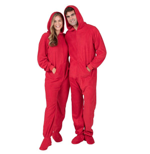 Footed Pajamas Co. Family Matching Bright Red Hoodie Fleece Onesie*