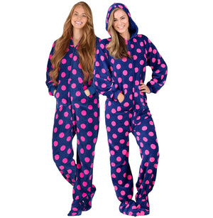 Footed Pajamas Co. Family Matching Navy Pink Polka Hoodie Chenille Onesie*