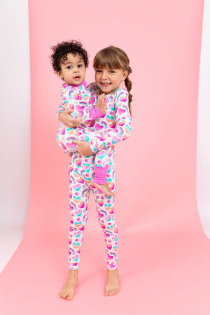 Bird & Bean Bamboo One Piece Zip Pajama - True Love Always *