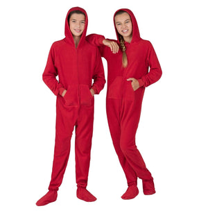 Footed Pajamas Co. Family Matching Bright Red Hoodie Fleece Onesie*