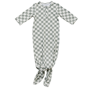 Mebie Baby Light Green Checkered Bamboo Knot Gown *