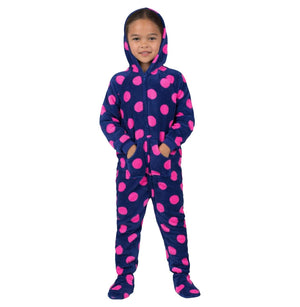 Footed Pajamas Co. Family Matching Navy Pink Polka Hoodie Chenille Onesie*