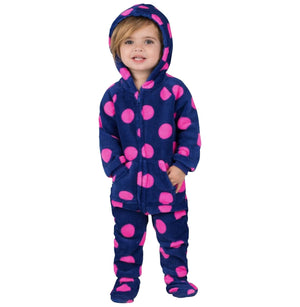 Footed Pajamas Co. Family Matching Navy Pink Polka Hoodie Chenille Onesie*