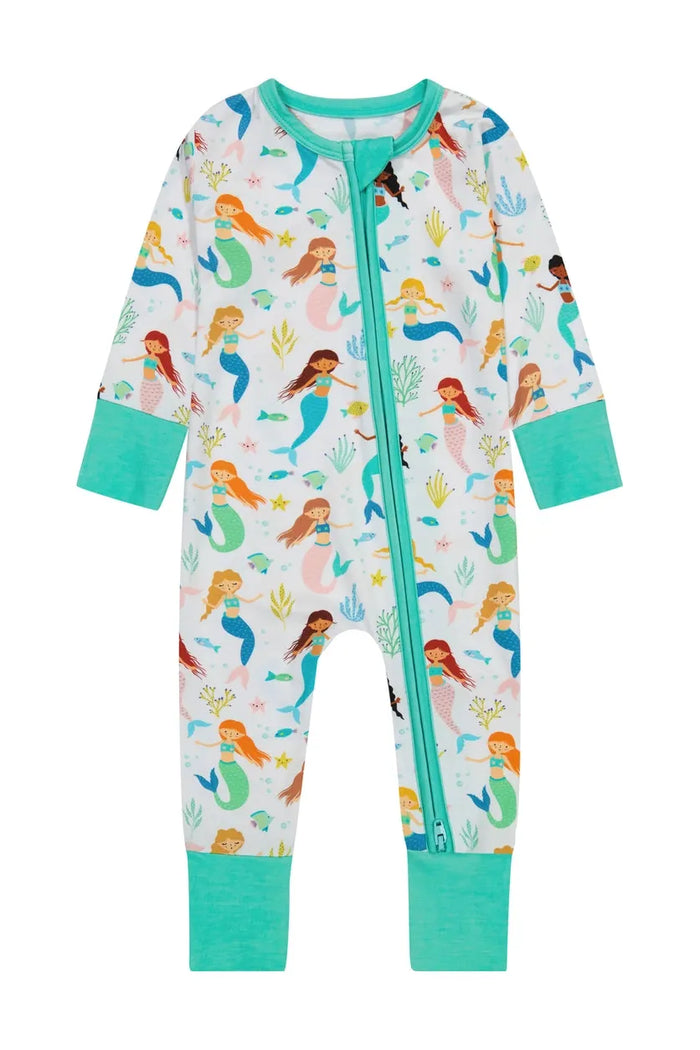 Bird & Bean Bamboo One Piece Zip Pajama - Mermaid Magic *