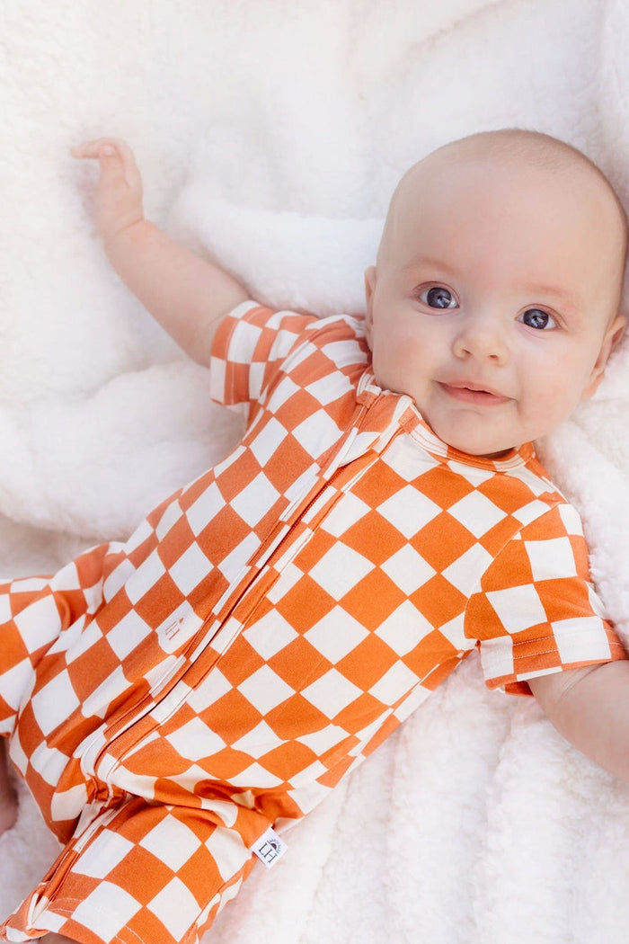 Bamboo Baby Pajamas - Double Zipper - Shorties - Checkers *