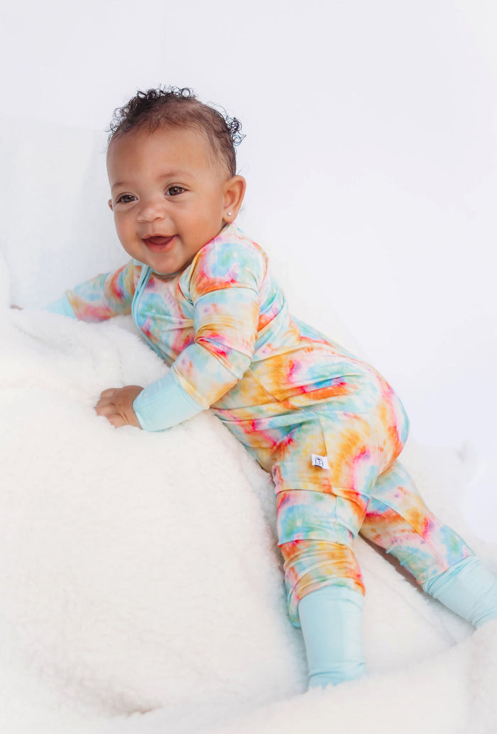 Bamboo Baby Pajamas - Double Zipper - Longies - Tie-Dye *