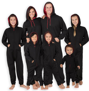 Footed Pajamas Co. Family Matching Black & Red Hoodie Onepiece Onesie*