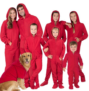 Footed Pajamas Co. Family Matching Bright Red Hoodie Fleece Onesie*