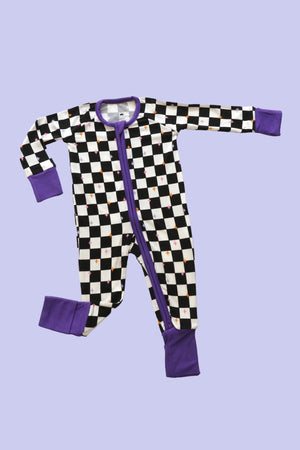 Bamboo Baby Pajamas - Double Zipper - Longies - Checkered Magic *