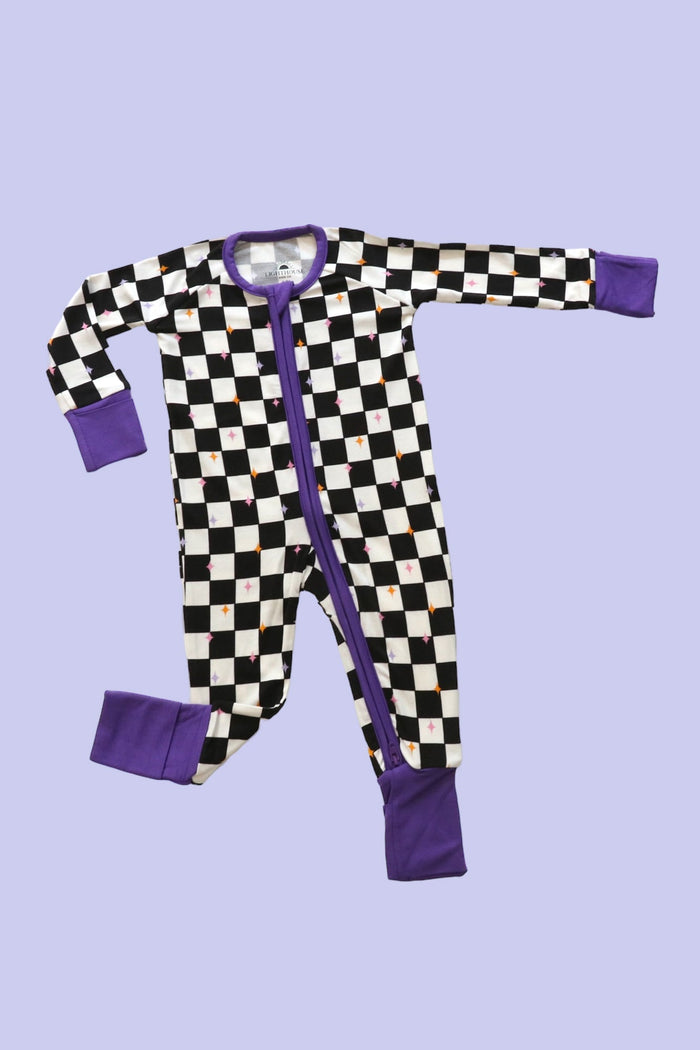 Bamboo Baby Pajamas - Double Zipper - Longies - Checkered Magic *