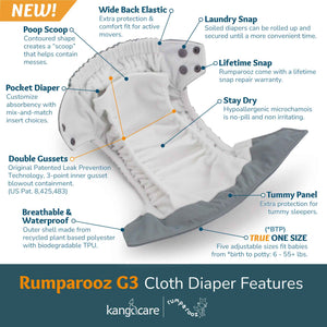 Rumparooz G3 One Size Pocket Cloth Diaper - Castle Gray *