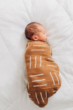 Mebie Baby Mustard Mudcloth Muslin Swaddle Blanket *