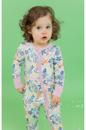 Bird & Bean Bamboo One Piece Zip Pajama - Meadow *