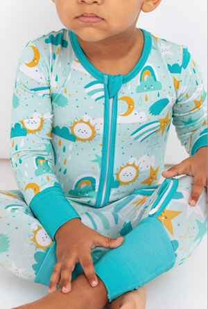 Bird & Bean Bamboo One Piece Zip Pajama - Astro *