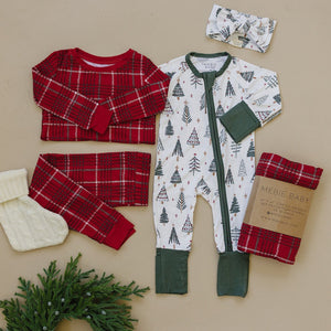 Mebie Baby Red Plaid Bamboo Cozy Set *