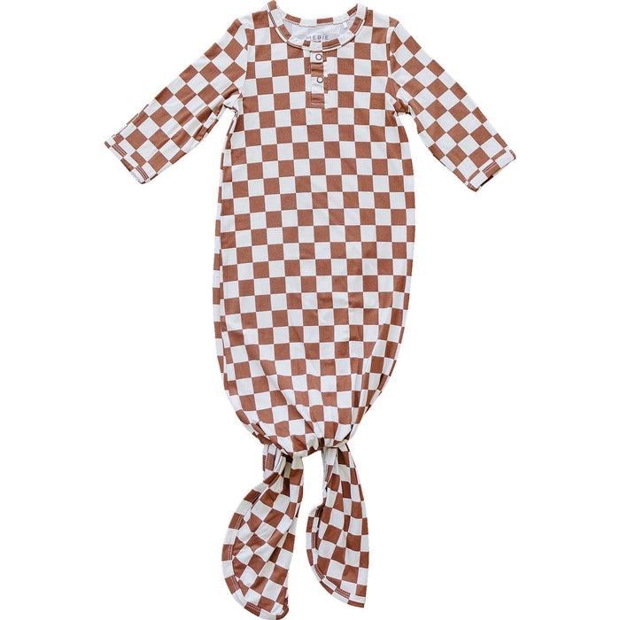 Mebie Baby Rust Checkered Bamboo Knot Gown *