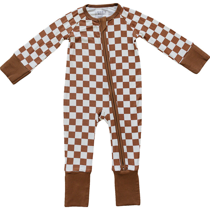 Mebie Baby Rust Checkered Ribbed Bamboo Zipper *