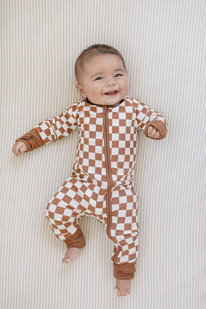 Mebie Baby Rust Checkered Ribbed Bamboo Zipper *