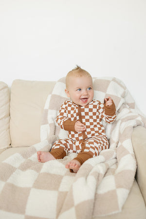 Mebie Baby Rust Checkered Ribbed Bamboo Zipper *