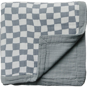 Mebie Baby Dusty Blue Wavy Checkered Muslin Quilt *