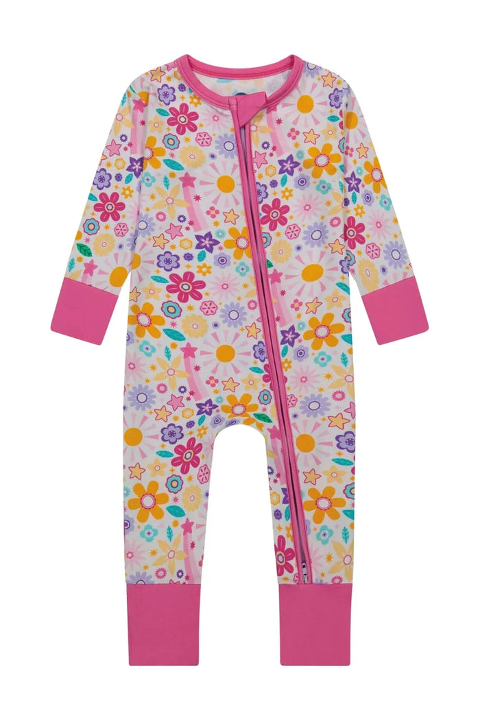 Bird & Bean Bamboo One Piece Zip Pajama - Flower Power *