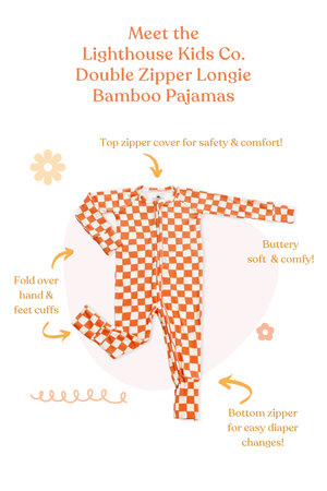 Bamboo Baby Pajamas - Double Zipper - Longies - Checkers *