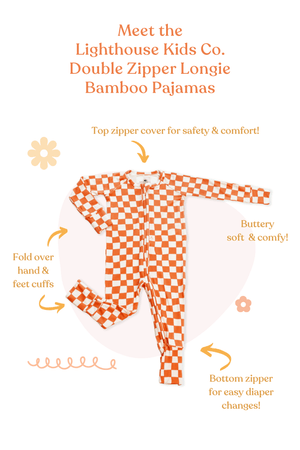 Bamboo Baby Pajamas - Double Zipper - Longies - Checkered Magic *