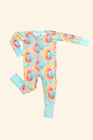 Bamboo Baby Pajamas - Double Zipper - Longies - Tie-Dye *