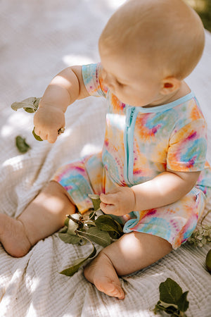 Bamboo Baby Pajamas - Double Zipper - Shorties - Tie-Dye *