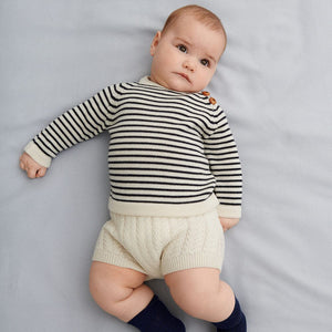 Merino Baby Sweater - Ecru/Dark Navy *