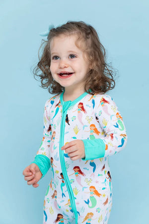 Bird & Bean Bamboo One Piece Zip Pajama - Mermaid Magic *