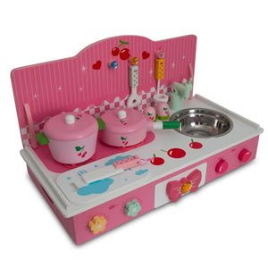 Wooden Pink Toy Kitchen Play Set 22 Inches *