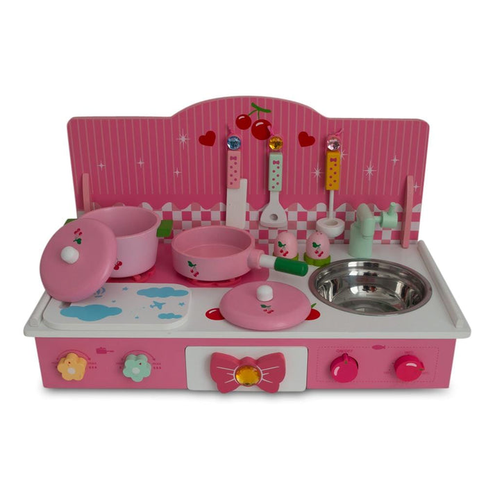 Wooden Pink Toy Kitchen Play Set 22 Inches *