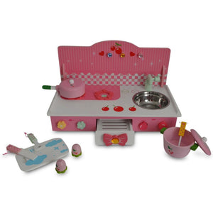 Wooden Pink Toy Kitchen Play Set 22 Inches *