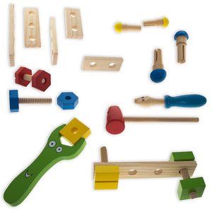 21 Pieces Construction Building Tools in Wooden Toolbox *